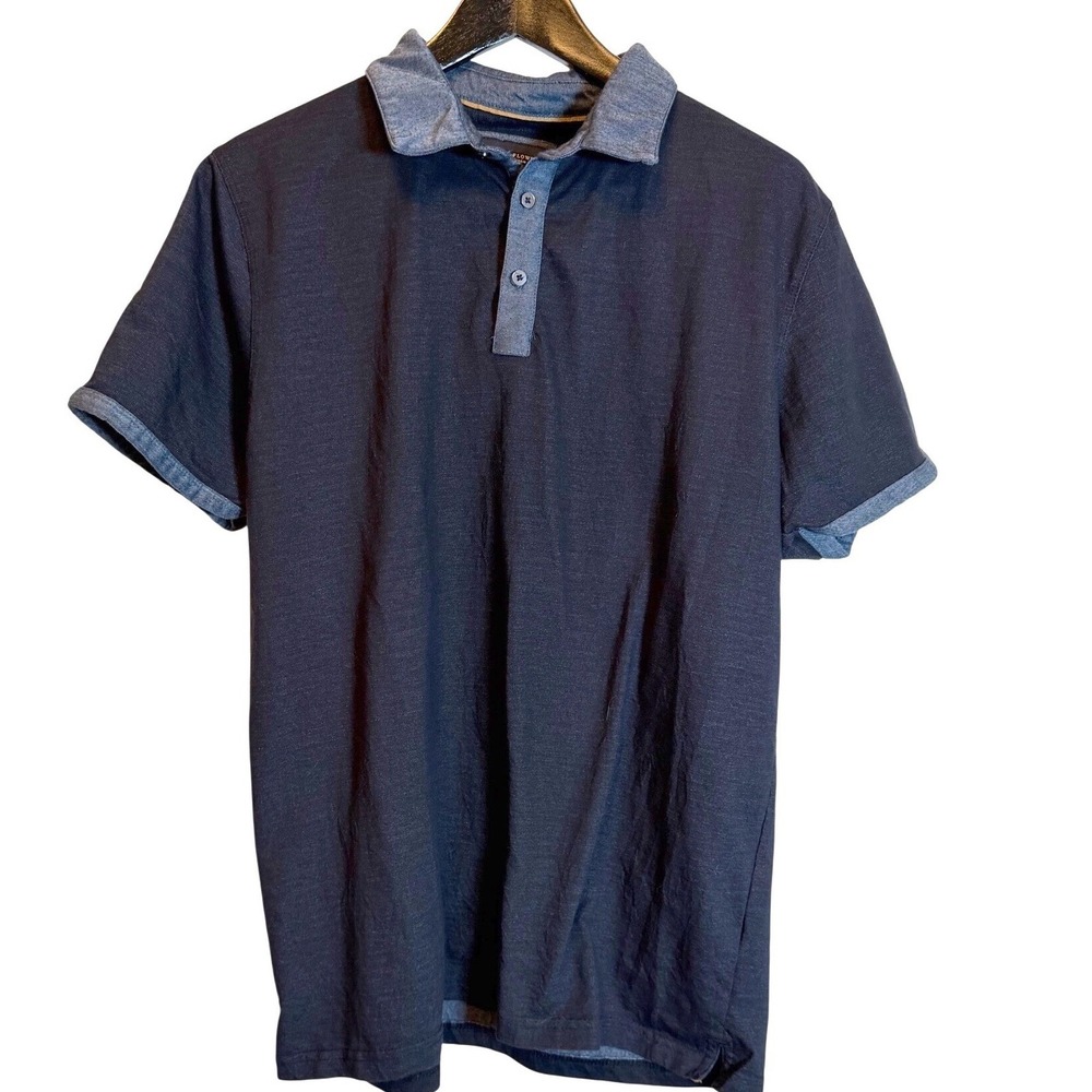 DENIM & FLOWER RICKY SINGH XL Navy Blue Denim collar Short Sleeve Polo Shirt
